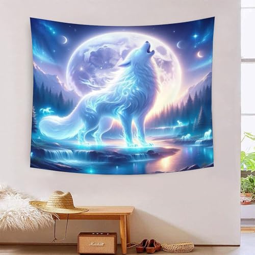 YTPONBCSTUG Wolf Wand Teppich Tapestry Cartoon bunt Wandbehang Für Schlafsaal Wohnzimmer Wandbehang Deko 150cmx200cm von YTPONBCSTUG