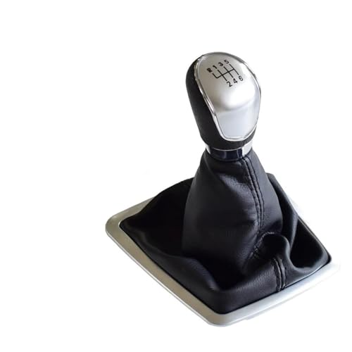 YTREAMC Für Focus 2 MK2 FL Für C-MAX 2006-2011 MK3 MK4 MK7 Zubehör Auto Schaltknauf Hebel Gamasche Kofferraum Leder(Silver,6 Speed) von YTREAMC