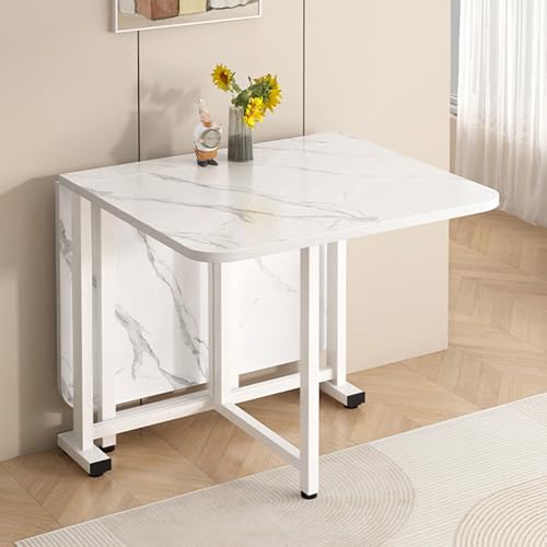 YTSJXN Esstisch Klappbar Platzsparend,Klapptisch Ausziehtisch Esszimmer,Klein Küchentisch Ausziehbar,Mobiler Klappbarer Essen Tisch mit 6 Rädern,für Kleine Räume(Wit,80x80cm/31.4x31.4in) von YTSJXN