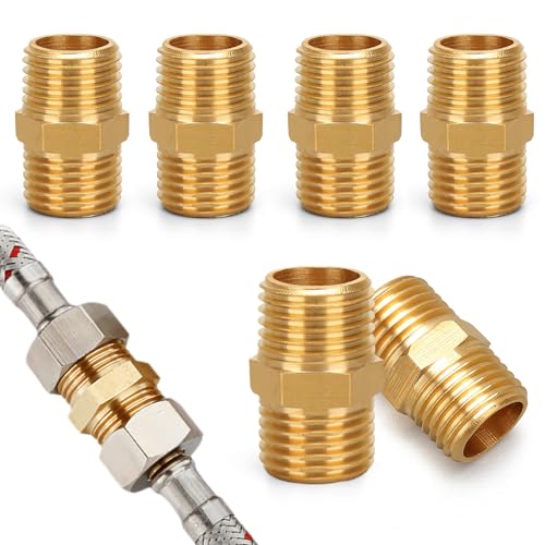 6 Stück Gasschlauch Verbinder, Messing GasschlauchBSchnellkupplung Gas 1/4'' AG Links Doppelnippel Lupplung Propan Messing doppelnippel für Sanitär von YTSMFL