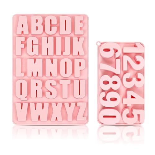 Silikonform Buchstaben, 2 Stück Silikonform Zahlen 0-9 A-Z Alphabet Silikonformen Gießformen Buchstaben und Zahlenbackform DIY Fondant Schokoladenform für Kuchen(Rosa) von YTSMFL