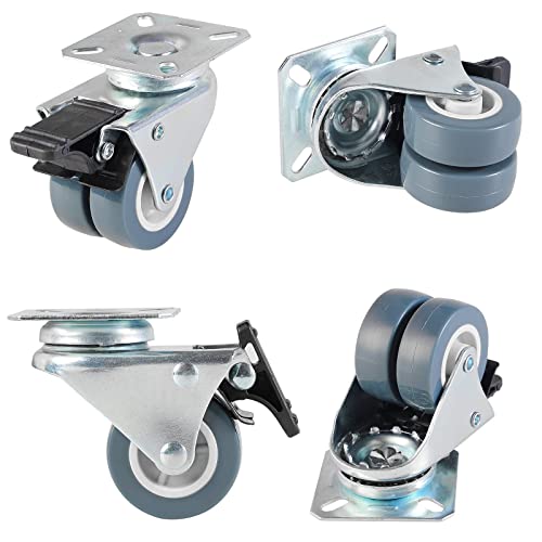 YTTX Rollen mit Bremse 50 mm, Set aus 4 Robuste Doppelrollen, Strandkorbrollen mit Bremse für Möbel, Palettenmöbel, Trolley, Werkbank, Garage(50mm Lenkrollen mit Bremse Blau) von YTTX