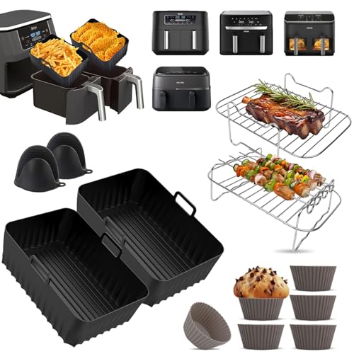 Heißluftfritteuse Zubehör - Airfryer Zubehör für AF400EU AF300EU 7.6L-9.5L, Inklusive Silikonform BPA-frei, Anderen Dual Zone Air Fryer Accessories von YTUGIL