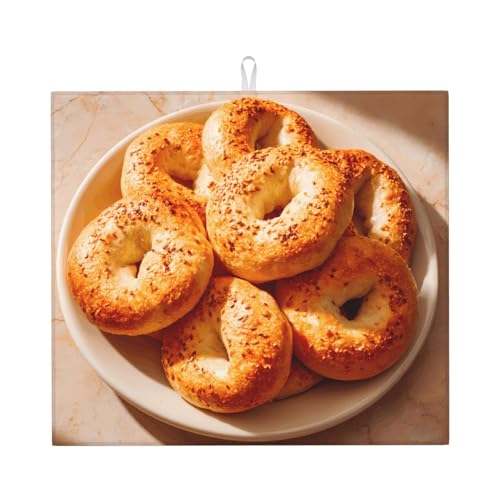Abtropfmatte für Küche YTUOPWE Bagels auf dem Teller Bild ultra saugfähig, wendbar und stilvoll Küche Arbeitsplatte Matte von YTUOPWE