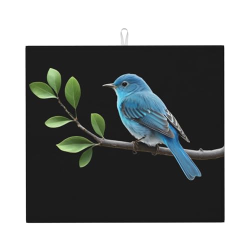 Abtropfmatte für Küche YTUOPWE Blaues Vogelbild ultra saugfähig, wendbar und stilvoll Küche Arbeitsplatte Matte von YTUOPWE