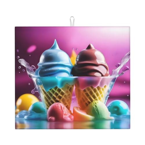 Abtropfmatte für Küche YTUOPWE Cooles Eisbild ultra saugfähig, wendbar und stilvoll Küche Arbeitsplatte Matte von YTUOPWE