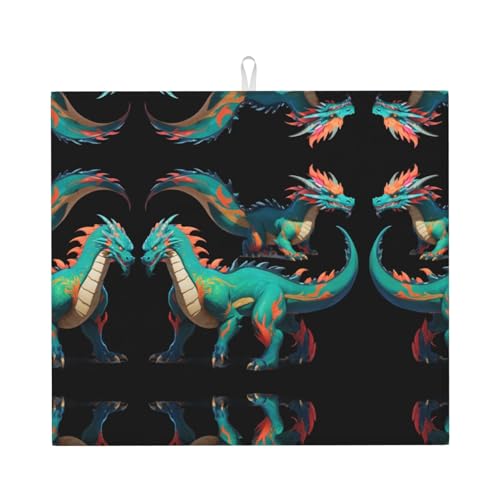 Abtropfmatte für Küche YTUOPWE Digitales Drachenbild, ultra saugfähig, wendbar und stilvoll Küche Arbeitsplatte Matte von YTUOPWE