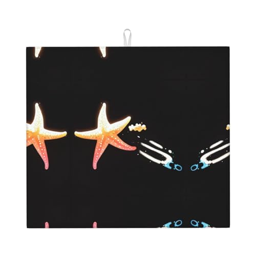 Abtropfmatte für Küche YTUOPWE Holografisches Seesternbild ultra saugfähig, wendbar und stilvoll Küche Arbeitsplatte Matte von YTUOPWE