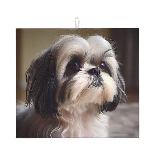 Abtropfmatte für Küche YTUOPWE Shih Tzu Hundebild, ultra saugfähig, wendbar und stilvoll Küche Arbeitsplatte Matte von YTUOPWE