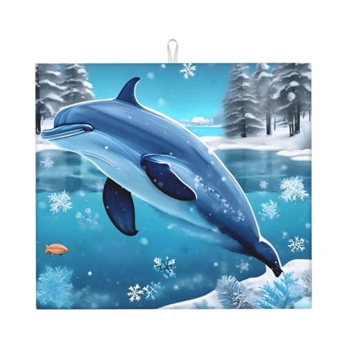 Abtropfmatte für Küche YTUOPWE Winter Das Delfinbild ultra saugfähig, wendbar und stilvoll Küche Arbeitsplatte Matte von YTUOPWE