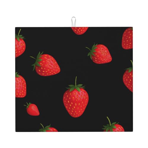 Abtropfmatte für Küche YTUOPWE rot verführerisches Erdbeerbild ultra saugfähig, wendbar und stilvoll Küche Arbeitsplatte Matte von YTUOPWE