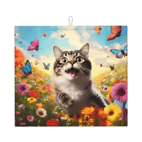 Abtropfmatte für Küche YTUOPWE verspieltes Katzenbild, ultra saugfähig, wendbar und stilvoll Küche Arbeitsplatte Matte von YTUOPWE