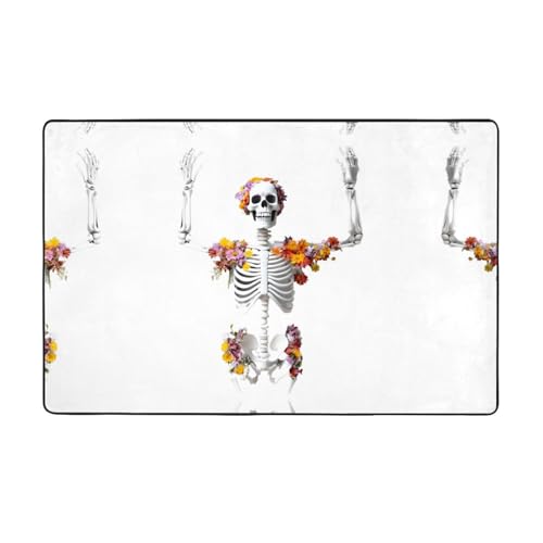 YTUOPWE Flanell-Teppich mit Blumen mit Skeletten, 152,4 x 99,1 cm, Bodenmatte für Wohnzimmer, Büro, Couchtisch, Bett, Balkon YTUOPWE Flanell-Teppich mit Blumen mit Skeletten, 152,4 x 99,1 cm, Bodenmatte für Wohnzimmer, Büro, Couchtisch, Bett, Balkon von YTUOPWE