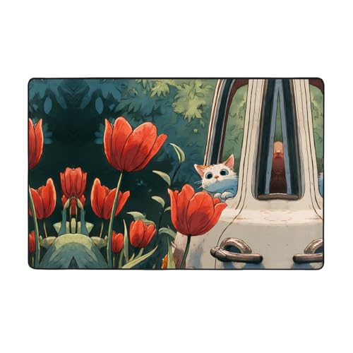 YTUOPWE Flanell-Teppich mit Kätzchen und Blumen, 152,4 x 99,1 cm, Bodenmatte für Wohnzimmer, Büro, Couchtisch, Bett, Balkon YTUOPWE Flanell-Teppich mit Kätzchen und Blumen, 152,4 x 99,1 cm, Bodenmatte für Wohnzimmer, Büro, Couchtisch, Bett, Balkon von YTUOPWE