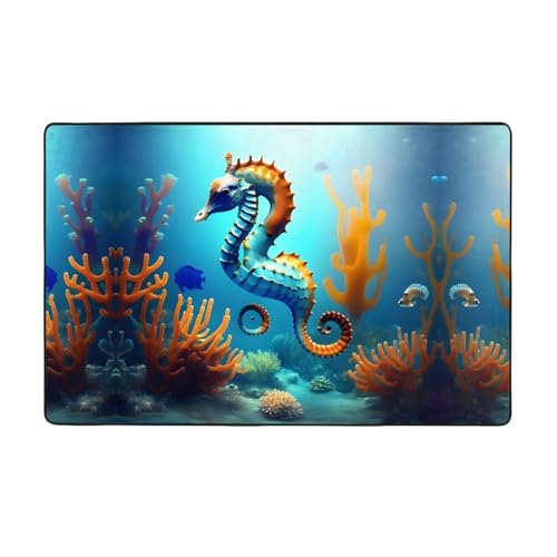 YTUOPWE Flanell-Teppich mit Meeresboden, Koralle, Seepferdchen, 152,4 x 99,1 cm, Bodenmatte für Wohnzimmer, Büro, Couchtisch, Bett, Balkon von YTUOPWE