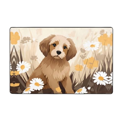 YTUOPWE Flanell-Teppich mit Welpe in den Blumen, 152,4 x 99,1 cm, Bodenmatte für Wohnzimmer, Büro, Couchtisch, Bett, Balkon YTUOPWE Flanell-Teppich mit Welpe in den Blumen, 152,4 x 99,1 cm, Bodenmatte für Wohnzimmer, Büro, Couchtisch, Bett, Balkon von YTUOPWE