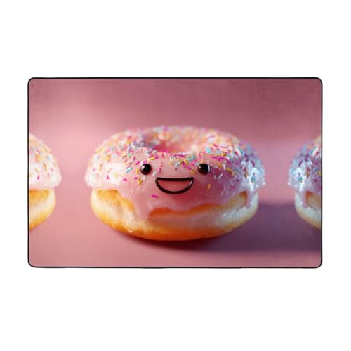 YTUOPWE Flanell-Teppich mit lächelnden Donuts, 152,4 x 99,1 cm, Bodenmatte für Wohnzimmer, Büro, Couchtisch, Bett, Balkon von YTUOPWE