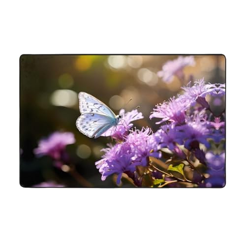 YTUOPWE Flanell-Teppich mit lila Blumen und Schmetterlingen, 152,4 x 99,1 cm, Bodenmatte für Wohnzimmer, Büro, Couchtisch, Bett, Balkon YTUOPWE Flanell-Teppich mit lila Blumen und Schmetterlingen, 152,4 x 99,1 cm, Bodenmatte für Wohnzimmer, Büro, Couchtisch, Bett, Balkon von YTUOPWE