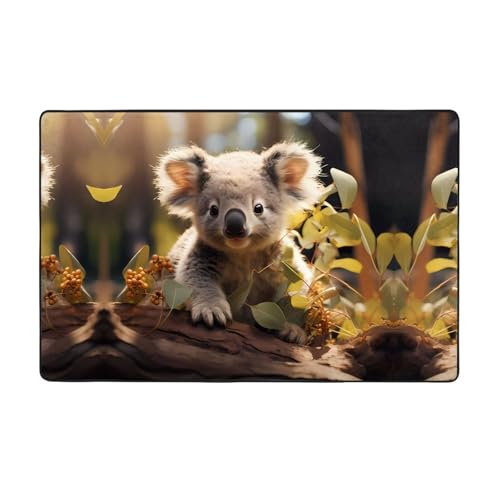 YTUOPWE Flanell-Teppich mit niedlichem Koala-Pflanzenbild, 152,4 x 99,1 cm, Bodenmatte für Wohnzimmer, Büro, Couchtisch, Bett, Balkon von YTUOPWE