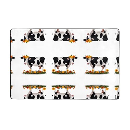 YTUOPWE Flanellstoff-Teppich mit Blumen- und Kuhbild, 152,4 x 99,1 cm, Bodenmatte für Wohnzimmer, Büro, Couchtisch, Bett, Balkon YTUOPWE Flanellstoff-Teppich mit Blumen- und Kuhbild, 152,4 x 99,1 cm, Bodenmatte für Wohnzimmer, Büro, Couchtisch, Bett, Balkon von YTUOPWE