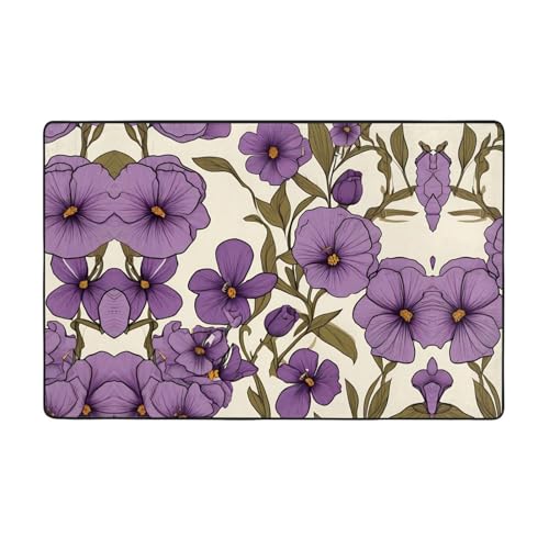 YTUOPWE Flanellstoff-Teppich mit violetten Blumen, 152,4 x 99,1 cm, Bodenmatte für Wohnzimmer, Büro, Couchtisch, Bett, Balkon YTUOPWE Flanellstoff-Teppich mit violetten Blumen, 152,4 x 99,1 cm, Bodenmatte für Wohnzimmer, Büro, Couchtisch, Bett, Balkon von YTUOPWE