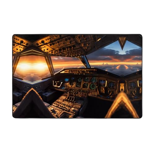 YTUOPWE Flugzeug-Cockpitbild, Flanellstoff, Teppich, 152,4 x 99,1 cm, Bodenmatte für Wohnzimmer, Büro, Couchtisch, Bett, Balkon von YTUOPWE