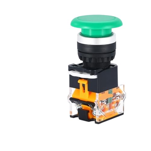 1 STÜCKE Druckknopfschalter Pilzkopf Start-Stopp-Schalter mit LED-Licht 12V24V220V 1NO1NC Rund for Schaltanlagen for Stromversorgungsgeräte(Green No Light,LATCHING_220V) von YTWNICAC