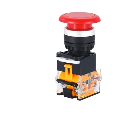1 STÜCKE Druckknopfschalter Pilzkopf Start-Stopp-Schalter mit LED-Licht 12V24V220V 1NO1NC Rund for Schaltanlagen for Stromversorgungsgeräte(Red No Light,MOMENTARY_36V) von YTWNICAC