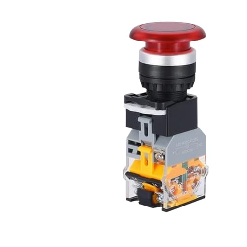 1 STÜCKE Druckknopfschalter Pilzkopf Start-Stopp-Schalter mit LED-Licht 12V24V220V 1NO1NC Rund for Schaltanlagen for Stromversorgungsgeräte(Red With Light,LATCHING_6V) von YTWNICAC