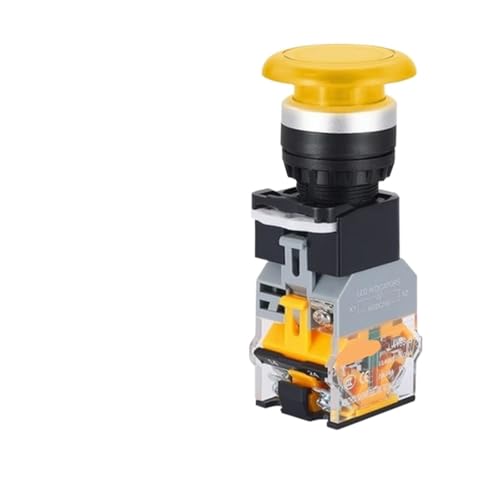 1 STÜCKE Druckknopfschalter Pilzkopf Start-Stopp-Schalter mit LED-Licht 12V24V220V 1NO1NC Rund for Schaltanlagen for Stromversorgungsgeräte(Yellow With Light,LATCHING_110V) von YTWNICAC