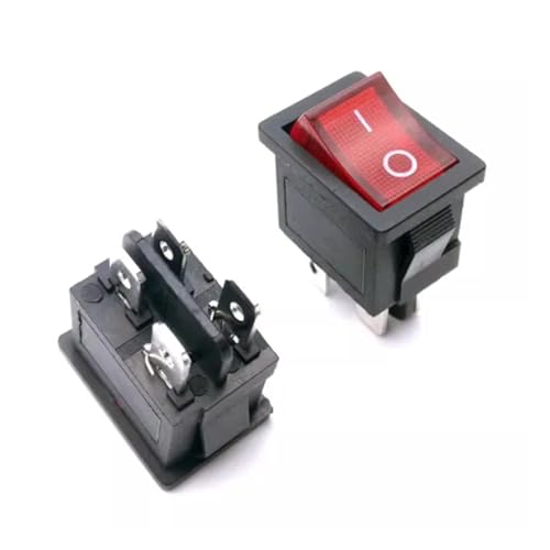 1 Stück 4-poliger 2-Gang-Wippschalter Wippschalter Zubehör 6A 250V mit rotem Licht grünem Licht schwarz 21 * 15mm(Red) von YTWNICAC