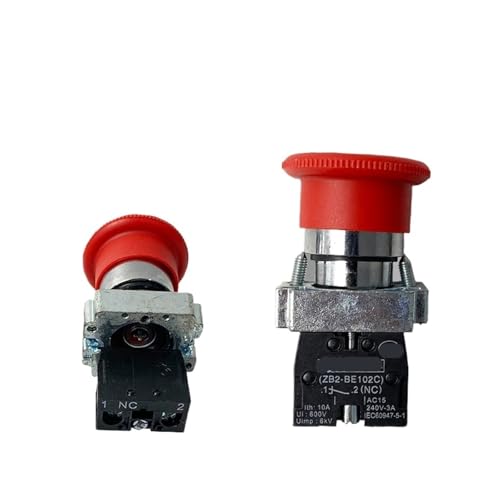 5 rote Pilzkopf 1NC Power Not-Aus 600V 10A 22mm Druckknopfschalter (ZB2) XB2-BS542 von YTWNICAC