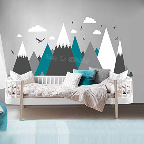 YTYTOO Graue Creme Berge Wand Aufkleber Inneneinrichtungen, selbstklebendes Wandtattoos,für Kinderzimmer Kindergarten - Eagles Pine Trees Wolken schöne Kunst Wandbilder Aufkleber,Wandbild,286 X127CM von YTYTOO