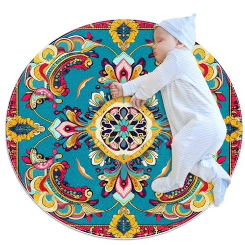 YTYVAGT Teppich für Schlafzimmer, waschbarer Teppich, Wohnzimmerteppich, ethnischer Stil, Mandala-Blume, 80 x 80 cm von YTYVAGT