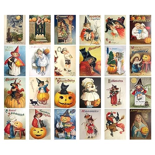 24-teiliges Halloween-Grußkarten-Set, Vintage-Postkarte für Party, Feier, Grußkartenzubehör, Vintage-Halloween-Postkarten von YTtkku