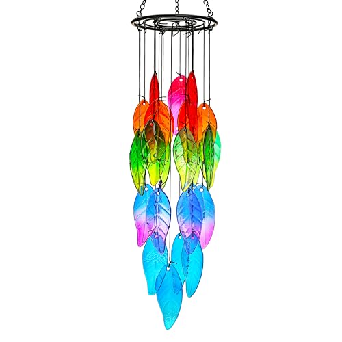 45,7 cm Buntglas-Windspiel für Draußen, einzigartige Regenbogenblätter, Wald-Windspiele, Outdoor-Dekoration, Gartendekoration von YU FENG
