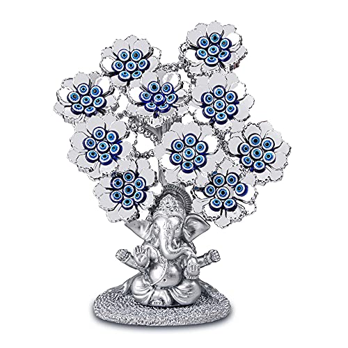 Böser Blick Blumen Glücksbaum mit silbernem Ganesha Hindu-Elefant Gott Statue Home Office Feng Shui Schutz Ornament Segen Geschenk von YU FENG