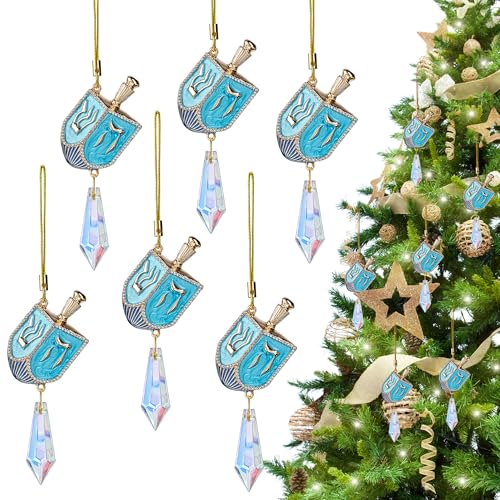 Chanukkah-Dreidel-Ornamente mit Kristall-Sonnenfängern, 6 Stück von YU FENG