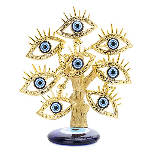 YU FENG Goldener türkischer Baum mit bösen Blicken, blauer Basis für Heimdekoration, Glücksgeschenk von YU FENG