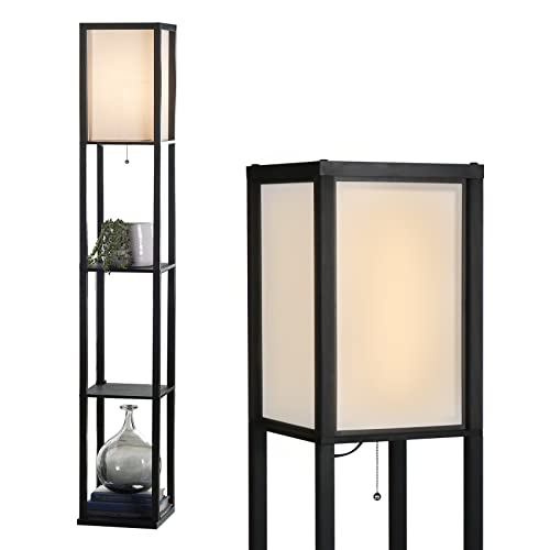 YU YUSING Stehlampe mit Holzregal Innenbeleuchtung 1,6m Holz Stehleuchte mit Regalen für Schlafzimmer und Wohnzimmer, schwarz von YU YUSING