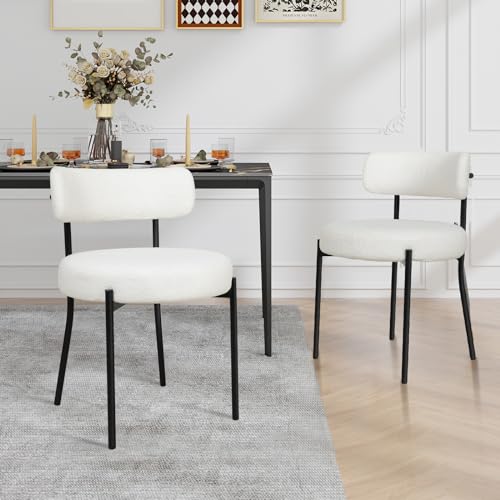 YU YUSING 2er Set Esszimmerstühle mit Rückenlehnen Teddystoff, Polsterstühle Küchenstühle Stühle Esszimmer 2er Set mit Metallbeinen, für Küche Wohnzimmer Schlafzimmer, Modern Retro Design, Weiß YU YUSING 2er Set Esszimmerstühle mit Rückenlehnen Teddystoff, Polsterstühle Küchenstühle Stühle Esszimmer 2er Set mit Metallbeinen, für Küche Wohnzimmer Schlafzimmer, Modern Retro Design, Weiß von YU YUSING