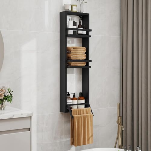 YU YUSING 3-Stufiger Duschablage, Duschregal mit Handtuchhalter, Badezimmer Organizer, Badregal, Shampoo Halterung für Dusche, Dusche Halterung, Badezimmer Rega, 30x10x100cm, MDF-Holz, Schwarz YU YUSING 3-Stufiger Duschablage, Duschregal mit Handtuchhalter, Badezimmer Organizer, Badregal, Shampoo Halterung für Dusche, Dusche Halterung, Badezimmer Rega, 30x10x100cm, MDF-Holz, Schwarz von YU YUSING