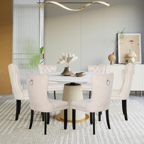 YU YUSING 6X Esszimmerstühle 6er Set, Samt Stuhl Küchenstuhl Polsterstuhl Wohnzimmerstuhl Sessel mit Hoher Rückenlehne Samt Gepolstertem für Wohnzimmer Esszimmer Küche Schlafzimmer (Weiß) von YU YUSING