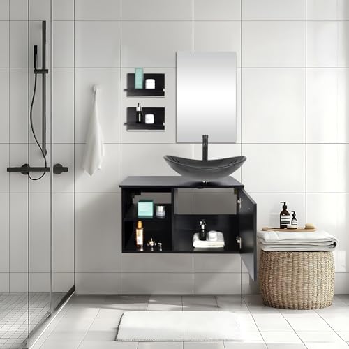 YU YUSING Badmöbel Set Waschbeckenunterschrank Badezimmerschrank mit Waschbecken Unterschrank Spiegel, Badezimmermöbel mit Waschtisch, Spiegelschrank, 2 Wandregale, Wasserhahn Set (Modern Mintgrün) von YU YUSING