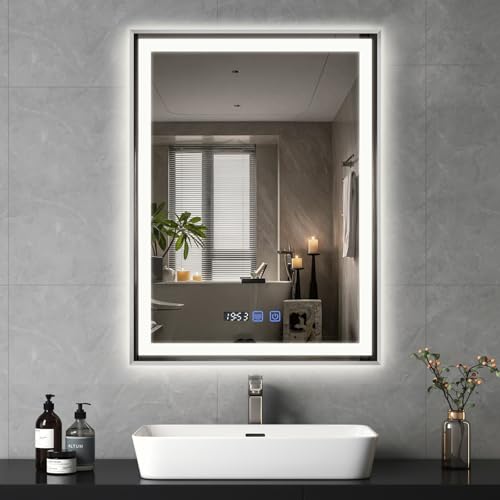 YU YUSING Badspiegel LED 60x80cm Badezimmerspiegel mit 3 Lichtfarbe Einstellbare, Wandspiegel Metallrahmen mit Touch-Schalter Spiegel Badezimmer Anti-Beschlag Timer-funcktion IP44, Vertikale, Silber YU YUSING Badspiegel LED 60x80cm Badezimmerspiegel mit 3 Lichtfarbe Einstellbare, Wandspiegel Metallrahmen mit Touch-Schalter Spiegel Badezimmer Anti-Beschlag Timer-funcktion IP44, Vertikale, Silber von YU YUSING
