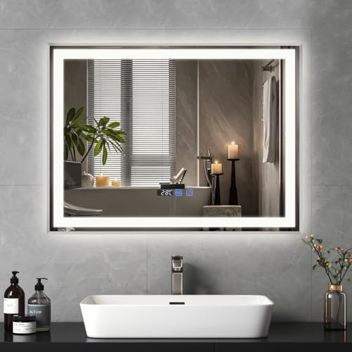 YU YUSING Badspiegel LED 80x60cm Badezimmerspiegel mit 3 Lichtfarbe Einstellbare, Wandspiegel Metallrahmen mit Touch-Schalter Spiegel Badezimmer Anti-Beschlag Timer-funcktion IP44, Horizontal, Silber YU YUSING Badspiegel LED 80x60cm Badezimmerspiegel mit 3 Lichtfarbe Einstellbare, Wandspiegel Metallrahmen mit Touch-Schalter Spiegel Badezimmer Anti-Beschlag Timer-funcktion IP44, Horizontal, Silber von YU YUSING