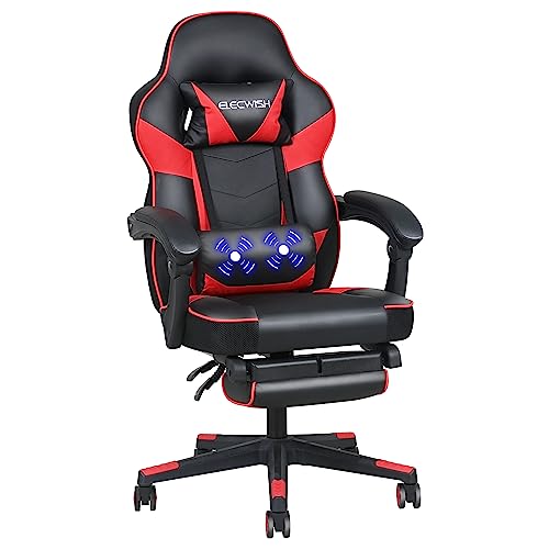 YU YUSING Gaming Stuhl Bürostuhl Massage, Racing Gamer Stuhl, Drehsessel Hochenverstellbar mit Fußstütze,Abnehmbare Kopfstütze, 90-150° Rückenlehne Verstellbar,Lendenkissen, Ergonomischer (Rot) von YU YUSING
