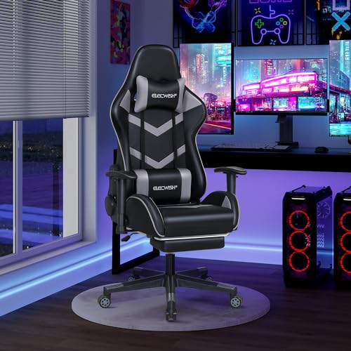 YU YUSING Gaming Stuhl Bürostuhl mit Massagefunktion, Racing Gamer Stuhl Verstellbare Armlehne 2D Ergonomisch Design, PU Leder mit Fußstütze Abnehmbare Kopfstütze Lendenkissen von YU YUSING