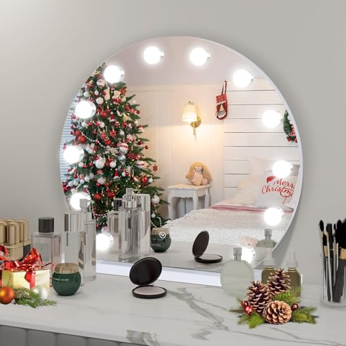 YU YUSING Hollywood Schminkspiegel mit Beleuchtung, 50cm 12 LED Licht Dimmbar Kosmetikspiegel 3 Modi, Rund Vanity Spiegel Badspiegel Tischspiegel Wandspiegel 10X Vergrößerung Schlafzimmer Schminktisch YU YUSING Hollywood Schminkspiegel mit Beleuchtung, 50cm 12 LED Licht Dimmbar Kosmetikspiegel 3 Modi, Rund Vanity Spiegel Badspiegel Tischspiegel Wandspiegel 10X Vergrößerung Schlafzimmer Schminktisch von YU YUSING