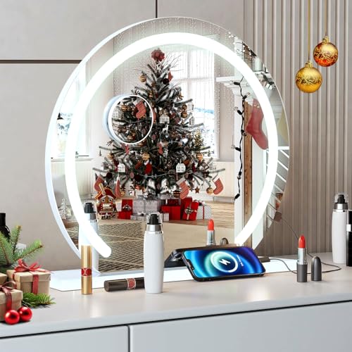 YU YUSING Hollywood Schminkspiegel mit Beleuchtung, 48 X 48cm Spiegel Dimmbar mit 3 Farbtemperaturen, Groß Kosmetikspiegel Vanity Spiegel Tischspiegel mit Touchscreen USB Für Makeup 10X Vergrößerung von YU YUSING